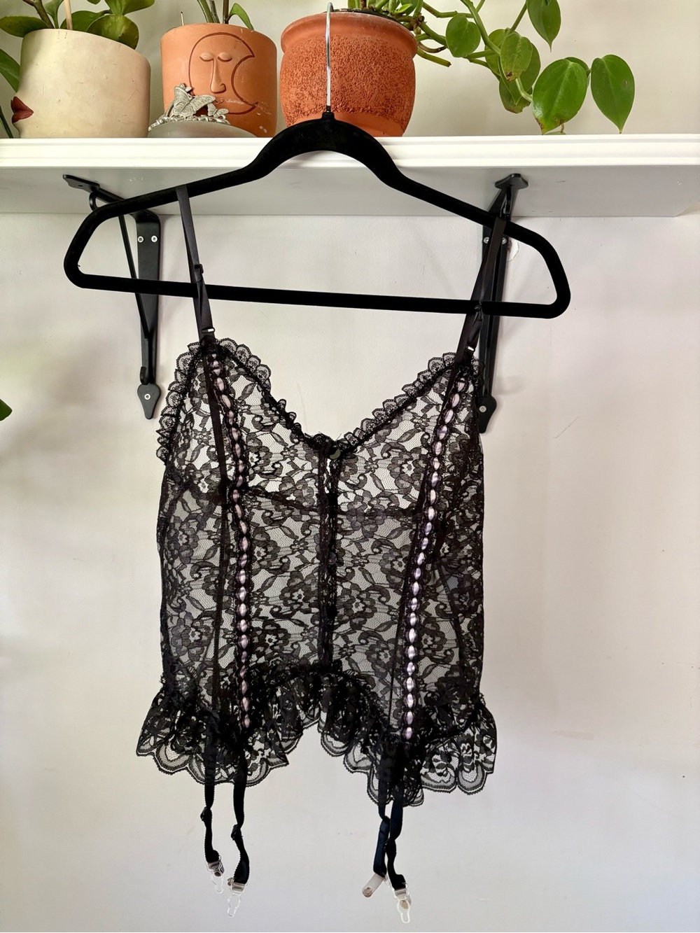 Diamond Supply Co. Black Sheer Lace Chemise with Garter Straps